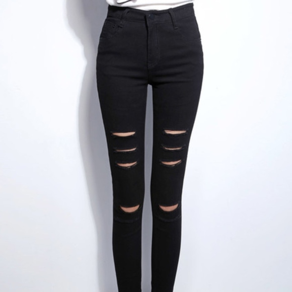 Emma Denim - NEW!! Black High-Waisted Ripped Denim Leggings!!